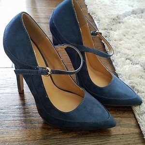 SHOEDAZZLE Blue Suede Pumps